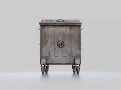 TRASH BIN WITH RIGGED LID FROM 1980s 400 LITERS RIGGED Low-poly 3D model