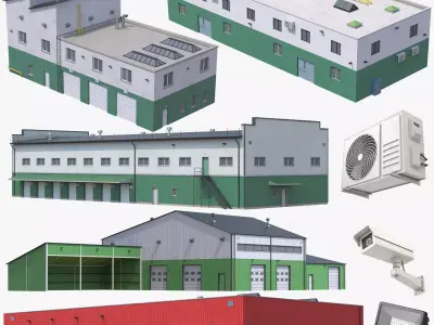5 Industrial Buildings Collection 3D Model Pack