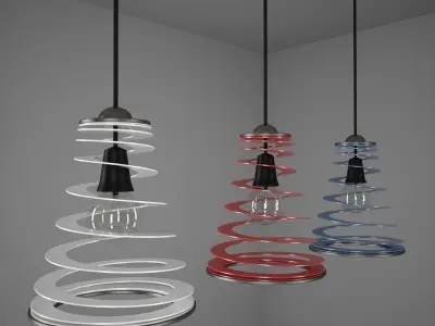 Lamp three different colored pendant lights hanging from ceiling 3D model