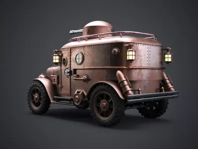 Steampunk Armored Van 3D Model - PBR Textured Vehicle Low-poly 3D model