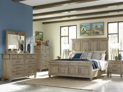 Light Brown Ariel Solid Wood Platform Bed 3D model