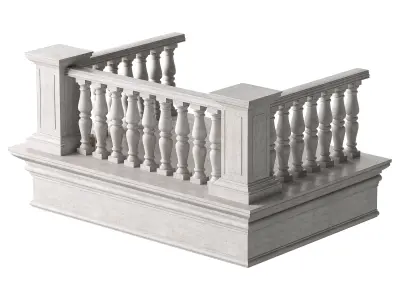 Classic Marble Balcony with Marble Balusters and Square Columns 3D model