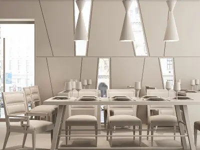 Restaurant dining room with chairs and wooden walls 3D model