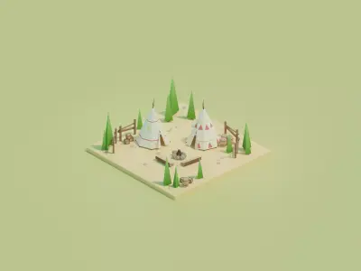 Isometric Traditional Indian Teepee Low-poly 3D model