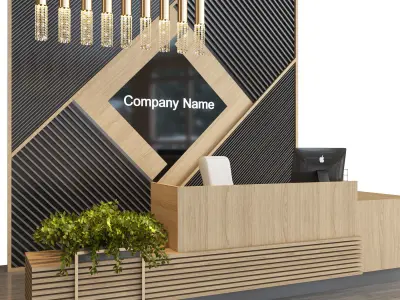 reception105 modern reception desk with wooden furniture 3D model