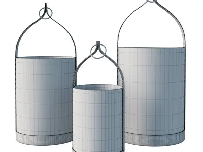 Candle three gold holders with inside 3D model