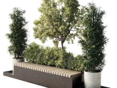 Urban Environment Urban Furniture Green Benches 3D model