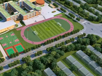 Contemporary School Campus Masterplan 3D model