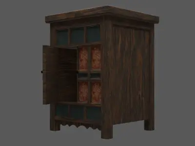 Wooden furniture two doors Low-poly 3D model