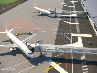  Commercial Jet with Boarding Bridge Rigged 