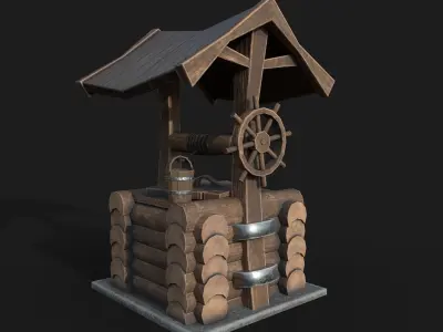 Draw-wells collection water well with roof 3D Model Pack