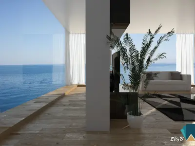 Modern living room on the sea 3D model