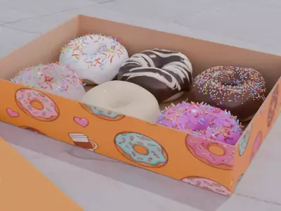 Photorealistic Donut Box Set - 6 Pack - PBR High-Detail 3D model