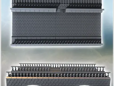 Damaged brick bridge with classic-style parapet and double arche 3D print model