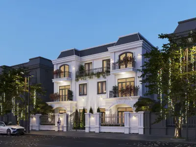 Exterior House Night Scene 3D model