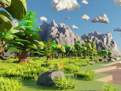 Mountain Scene  Low-poly 3D model