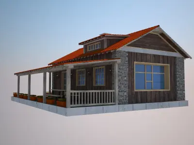 House 3D Model wooden with orange roof 3D model