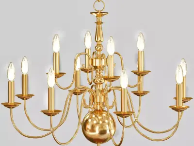 Chandelier with 6 Lights in Antique Brass 3D model