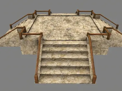 Stairs stone staircase with metal railings Low-poly 3D model