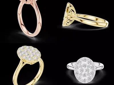 Luxury Oval Diamond Cluster Ring CAD Model for Jewellery 3D print model