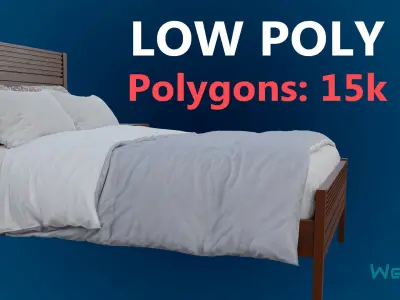 Bed with Nightstands Low-poly 3D model