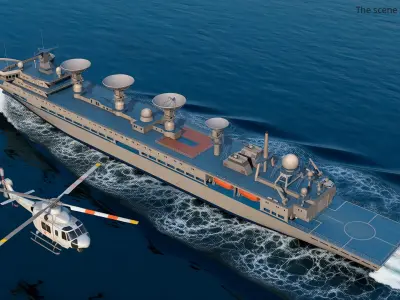  Yuan Wang 6 Tracking Ship with Satellite Dishes Blue Simplified 