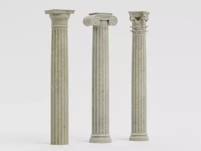 3 Old Classical Columns Set - Doric Ionic and Corinthian Pillars 3D model