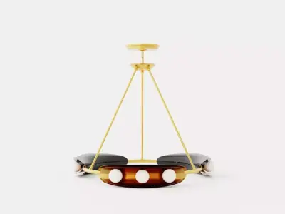Hopper Chandelier - Vintage Brass 9 light sources Low-poly 3D model