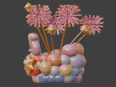 Vibrant 2026 New Year Balloon Sculpture 3D Model Low-poly 3D model