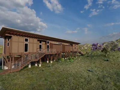  Hotel wood Beach-Hotel Beach Resort 3D model