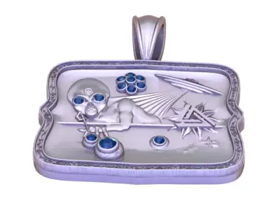 Alien Encounter Pendant  3D Printable Gold Jewelry with Rubies 3D print model