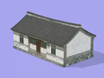 Traditional single-story rural house  Low-poly 3D model