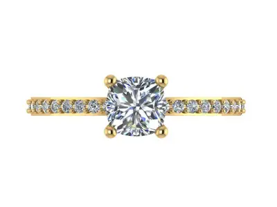Ring132 gold engagement ring with cushion cut diamond 3D print model