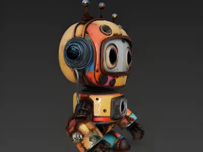 Cartoon-Style Cute robot Retro Robot with Big Eyes 3D model