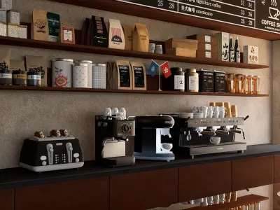 detailed coffee shop  3D model Low-poly 3D model