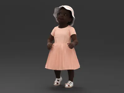  Little African Girl in Summer Outfit Rigged for Maya 