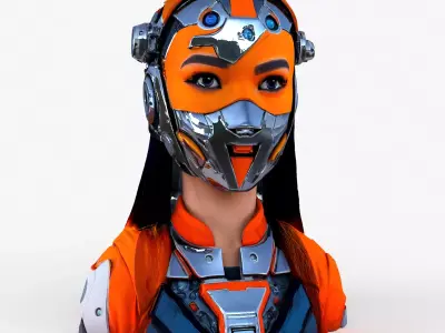 Girl Asian Futuristic Helmet High Detail 3D model