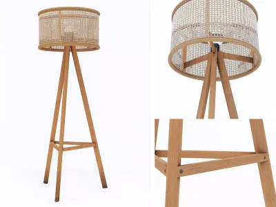 Cane rattal floor lamp 3D model