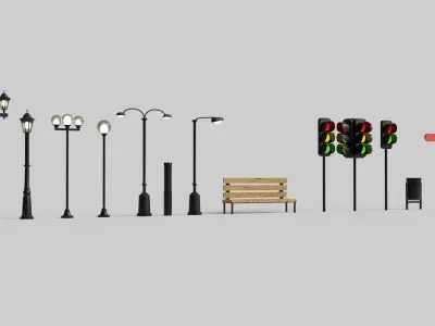 Urban Street Lamp Collection or Park Item Low-poly 3D model