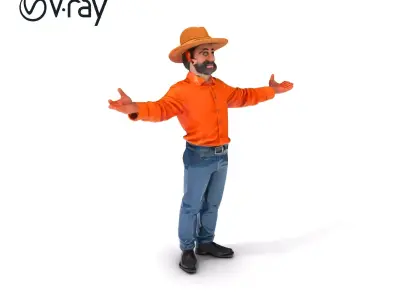 Smiling Farmer with Hat D Character Model Low-poly 3D model