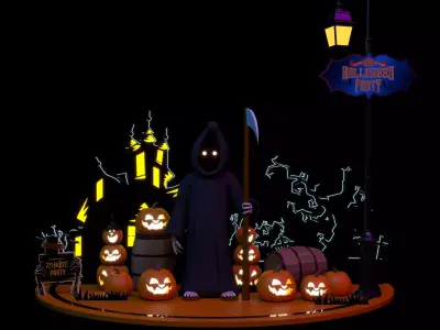 Happy Halloween Pumpkins Scene 05 Low-poly 3D model