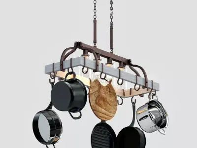 Bronze Kitchen Pot Rack Chandelier 3D model