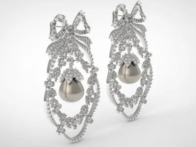 Pearl diamond stl pendant earrings with vintage design pe0003 3D print model
