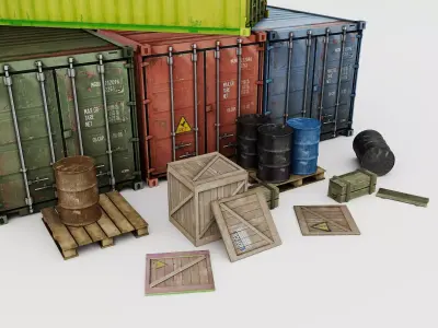 Transport container prop kit PBR industrial container Low-poly 3D model