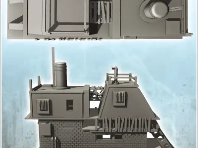 Two-storey brick factory with chimney and steel beam intact vers 3D print model