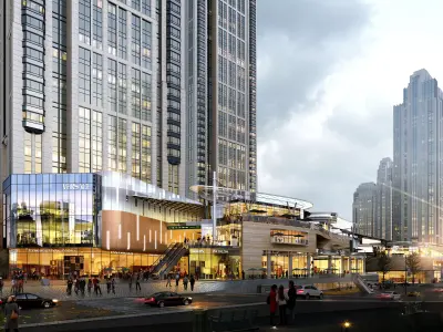 High rise buildings and commercial complexes Low-poly 3D model