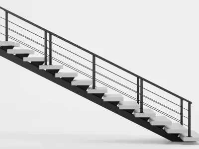 Straight Staircase V2 - Modern Interior Stairs Low-poly 3D model