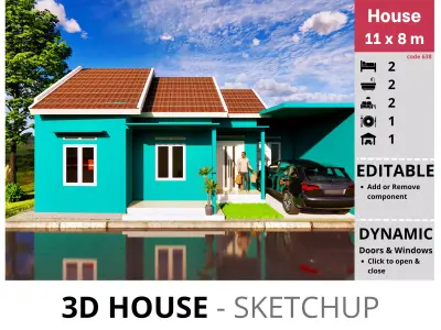 House 11x8m code 638 - Sketchup 3D model 3D model 3D model