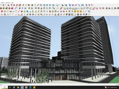 Shopping mall sketchup model with highrise skyscrapper 3D model