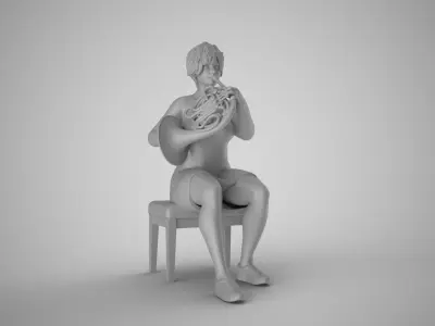 Woman French Horn Player 3D print model